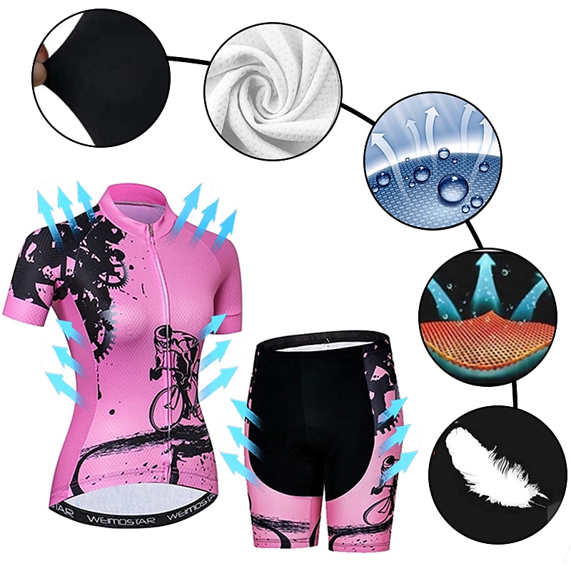 Naisten Pyöräily jersey ja shortsit Lyhythihainen Maastopyöräily Maantiepyöräily Keltainen Punainen Sininen Kuvitettu Vaihde Pyörä Hengittävä Nopea kuivuminen Ultraviolettisäteilyn kestävä Spandex 2025 - $33.59 –P5