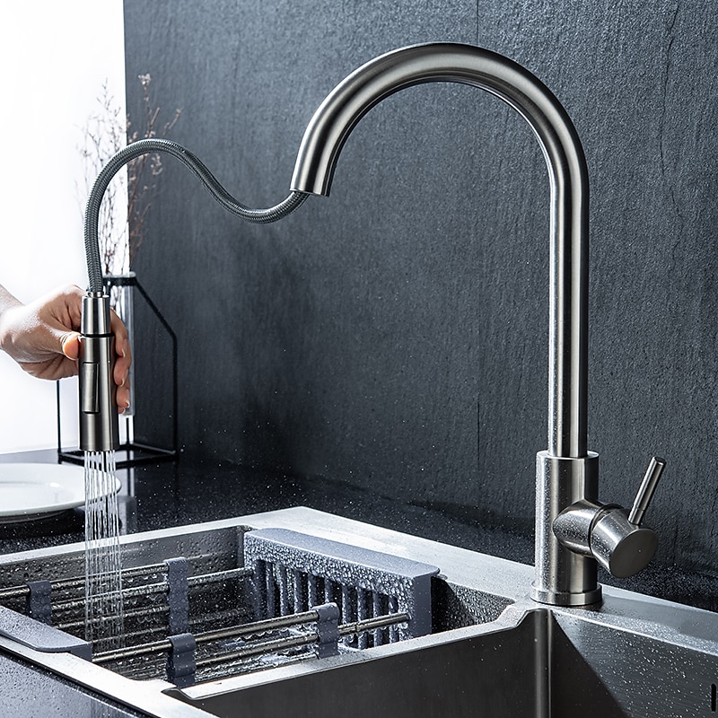 Mitigeur d'évier de cuisine en acier inoxydable avec pulvérisateur extractible, rotatif à 360 °, multifonction, robinet de cuisine à poignée unique, finition or brossé de 2025 ? $129.99 –P13