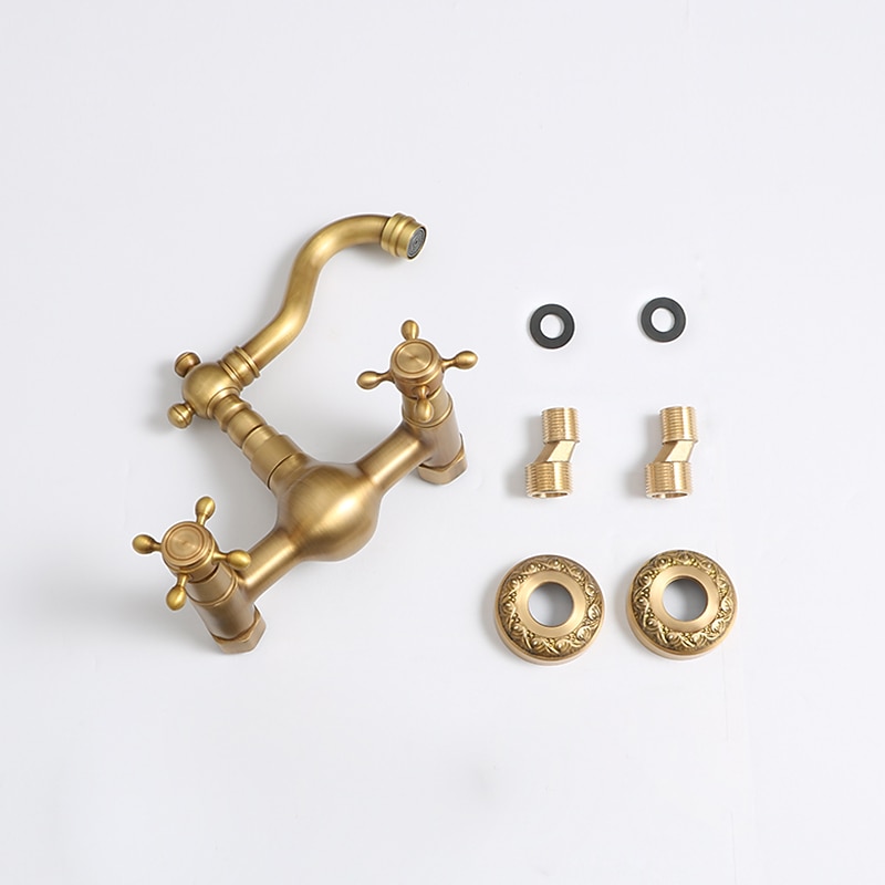 Rubinetti Per Lavello Cucina Classici Rubinetti A Parete In Ottone, Rubinetti Da Cucina Vintage Retrò A Doppia Leva Rubinetti Per Vasche Con Beccuccio Standard del 2025 a $89.99 –P1