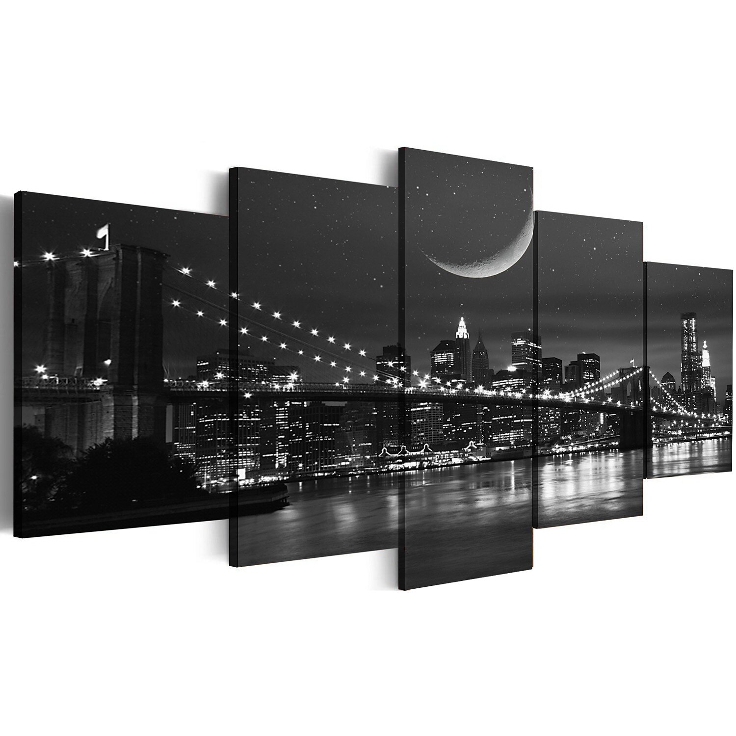 5 panneaux toile imprimée tableau déco art mural affiches/image  nuit pont paysage urbain horizon décoration de la maison décor toile roulée sans cadre sans cadre non étiré de 2026 ? $23.99 –P6