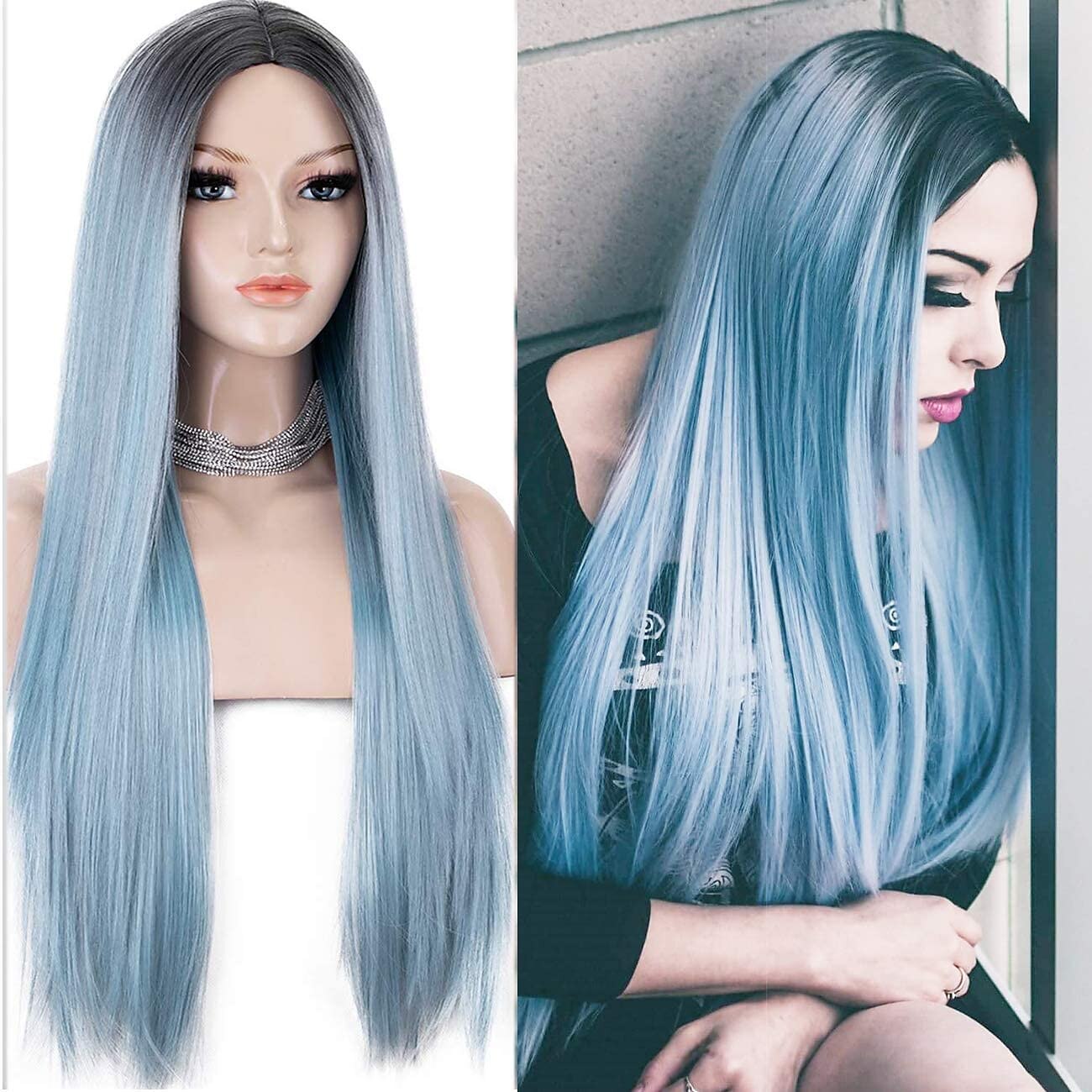 zwarte pruiken voor vrouwen synthetische pruik rechte middendeel pruik ombre a1 a2 a3 a4 a5 synthetisch haar 26 inch vrouwen rood zwart ombre 2025 - $26.99 –P5
