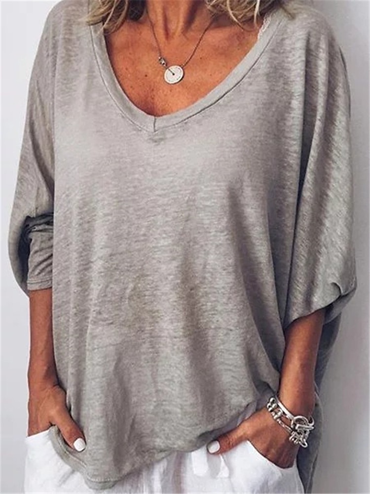 Women's Plus Size T Shirt Plain Basic Casual Short Sleeve V Neck Vacation Daily Sports White Pink Brown khaki Gray Spring Fall 2025 - $21.99 –P3