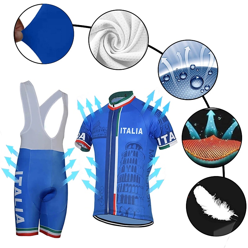 Men's Cycling Jersey with Bib Shorts Short Sleeve Mountain Bike MTB Road Bike Cycling Yellow Red Sky Blue Graphic Italy National Flag Bike Clothing Suit UV Resistant 3D Pad Breathable Quick Dry 2025 - $41.99 –P6