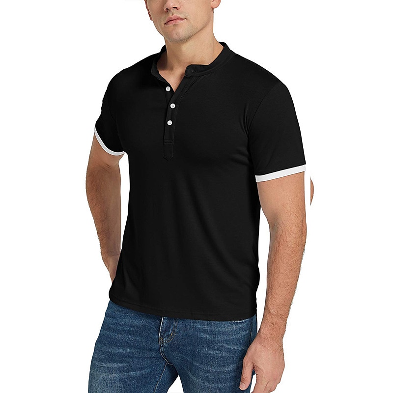 Men's Solid Color Polo Shirt Short Sleeve Tops Stand Collar Casual 