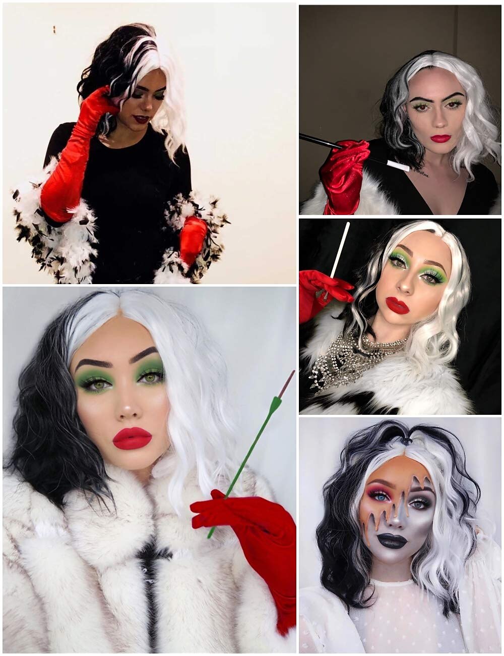 perruque de sorcière/sorcier perruque de cosplay perruque bouclée blanc / noir a1 a2 a3 a4 cheveux synthétiques design à la mode pour femme noir perruques d'Halloween de 2025 ? $23.99 –P4