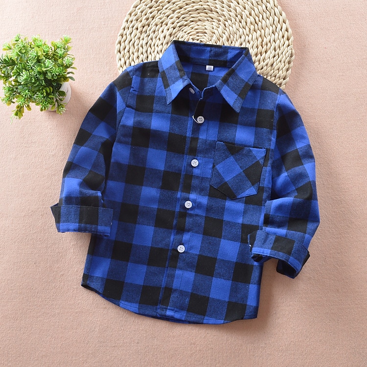 Jungen 3D Plaid Hemden Langarm Herbst Modisch Brautkleider schlicht kinderkleidung 3-12 Jahre Schulanfang Ausgehen Casual Regular Fit 2025 - $18.99 –P5