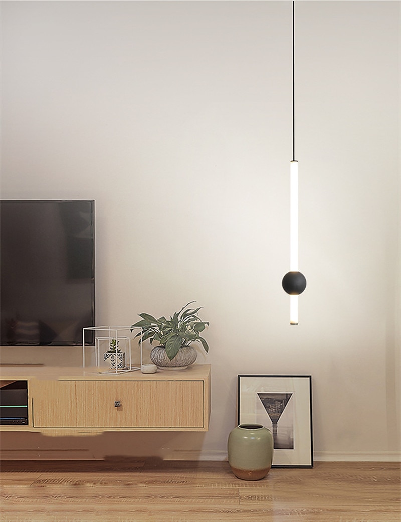 1-lys 60 cm led pendel lys nordisk nattbord lys moderne enkel stue bakgrunn vegg bar lang linje lysekrone soverom enkelt hode verktøy små pendel lys 2025 - $160.99 –P10