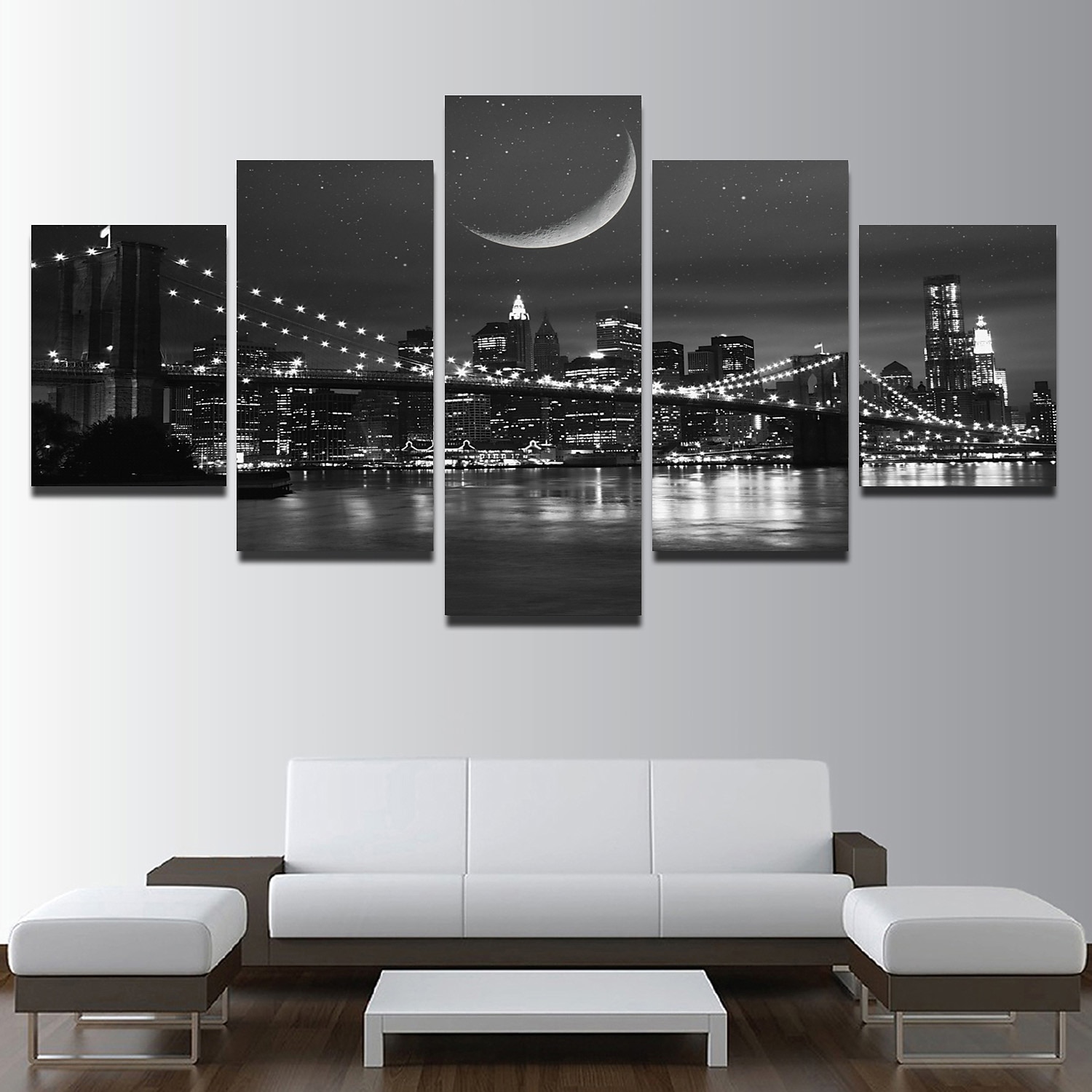 5 panneaux toile imprimée tableau déco art mural affiches/image  nuit pont paysage urbain horizon décoration de la maison décor toile roulée sans cadre sans cadre non étiré de 2026 ? $23.99 –P4
