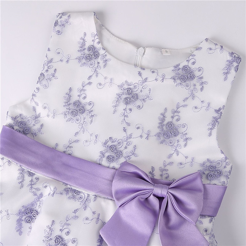 Kids Girls' Dress Floral Sleeveless Party Embroidered Lace Trims Bow Cute Cotton Knee-length Skater Dress Summer 3-10 Years Pink Dusty Rose Red 2025 - $39.99 –P5