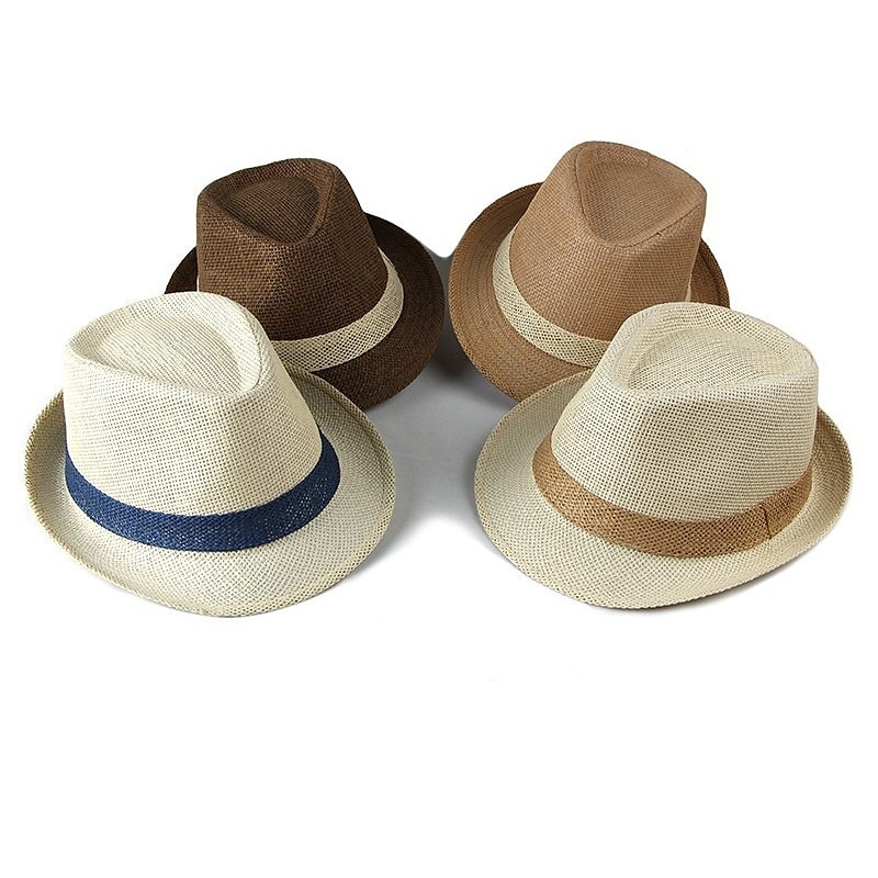 Férfi Szalmakalap Panama kalap Fedora Trilby kalap Medence Barna Tiszta pamut Klasszikus Retro Tiszta szín Buli 1920-as évek divatja Szüret Parti Hétköznapi Színes Szabadtéri Utazás 2025 - $8.99 –P5
