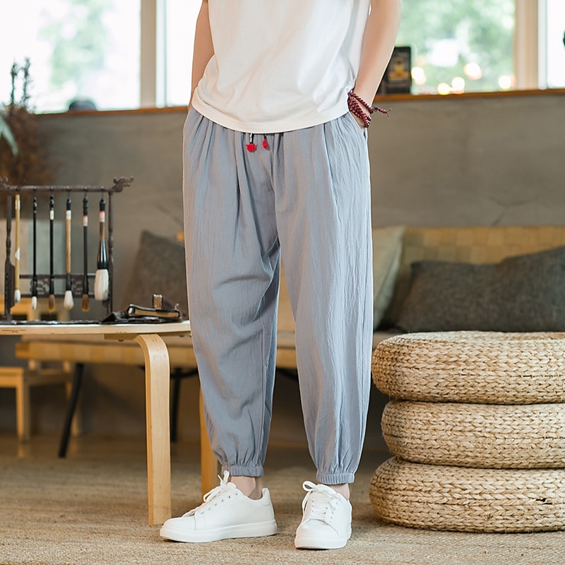 Womens Casual Elastic Waist Solid Comfy Casual Cotton Pants with Pockets  Casual Pants Comfortable Sweatpants