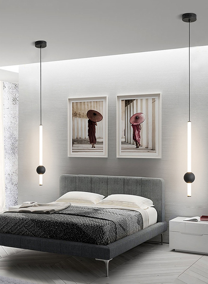 1-lys 60 cm led pendel lys nordisk nattbord lys moderne enkel stue bakgrunn vegg bar lang linje lysekrone soverom enkelt hode verktøy små pendel lys 2025 - $160.99 –P3