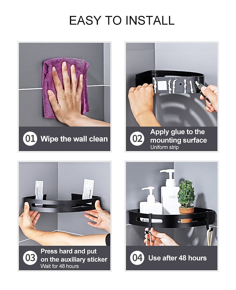 Wall-mounted Rack Bathroom Accessories Aluminum Black Bathroom Shelves Kitchen Wall Shelf Shower Storage Rack 30-50cm 2026 - $25.99 –P3