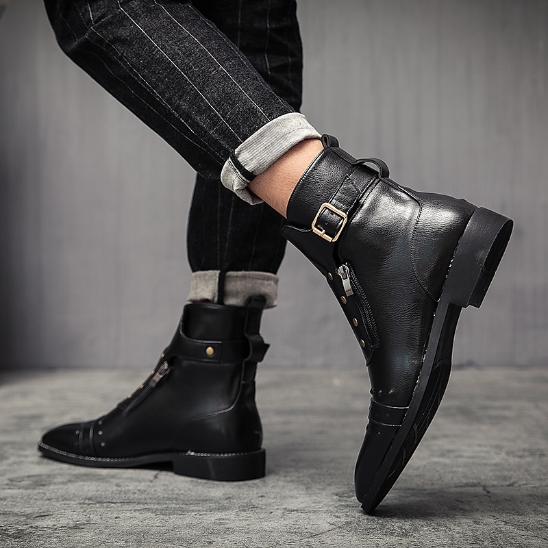 stivaletti da uomo in similpelle rossa – stile vintage con cerniera e dettagli borchiati, perfetti per la moda motociclistica e casual del 2025 a $79.99 –P15