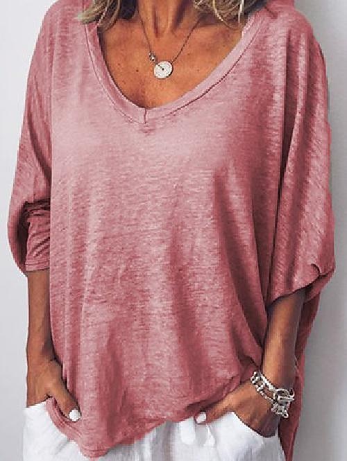 Women's Plus Size T Shirt Plain Basic Casual Short Sleeve V Neck Vacation Daily Sports White Pink Brown khaki Gray Spring Fall 2025 - $21.99 –P1
