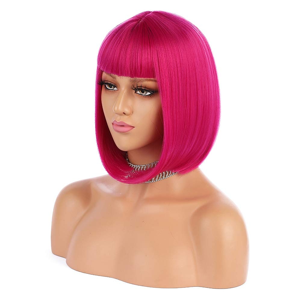 korte bob haar pruiken 12 recht met platte pony synthetische kleurrijke cosplay dagelijkse feestpruik voor vrouwen natuurlijk als echt haar 2025 - $21.99 –P14
