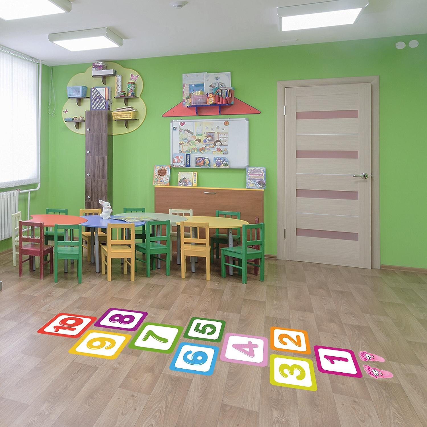 Dziecięca kreskówka wzór klasy naklejki podłogowe przedszkole wczesna edukacja interaktywna dekoracja klasyczna cyfrowa siatka do skakania podłoga naklejki ścienne do sypialni salon 2025 - $12.49 –P4
