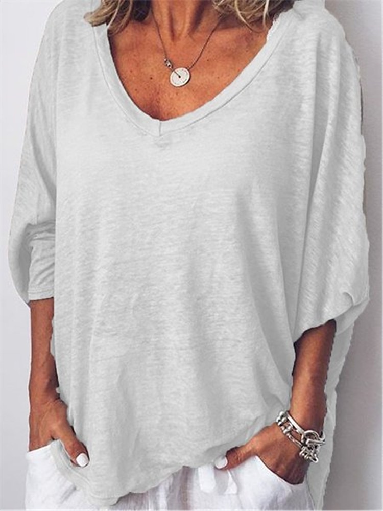 Women's Plus Size T Shirt Plain Basic Casual Short Sleeve V Neck Vacation Daily Sports White Pink Brown khaki Gray Spring Fall 2025 - $21.99 –P2