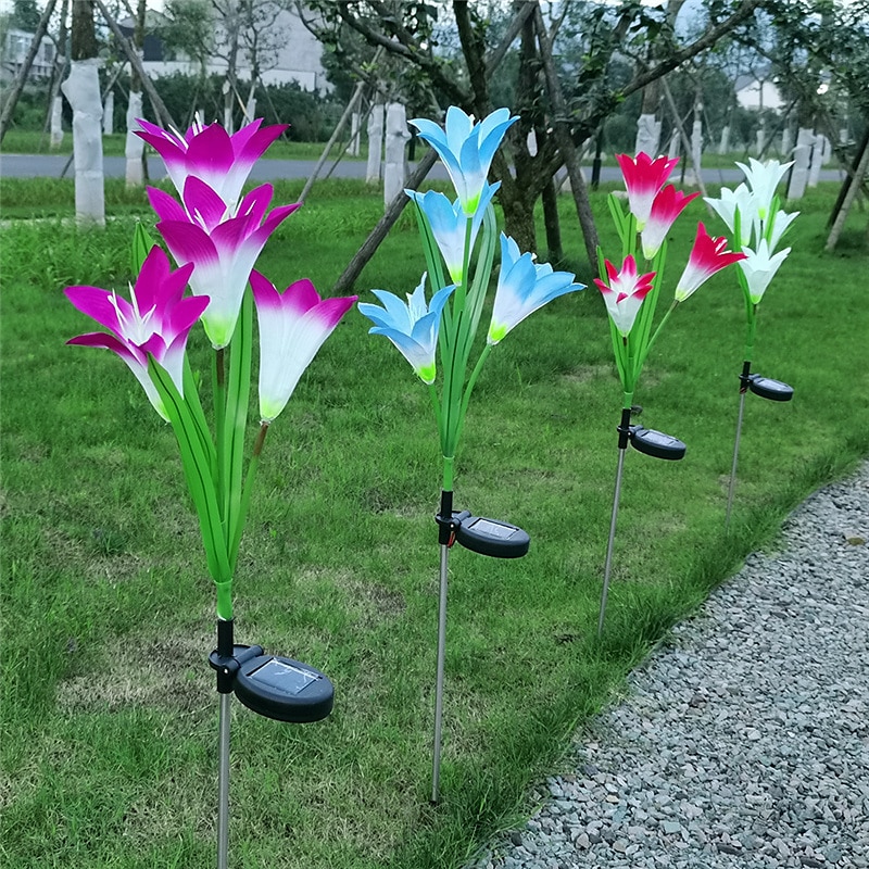 4-kops zonne-led leliebloemlampen, zonne-tuinverlichting voor buiten, RGB-kleur, waterdicht, 600 mAh, tuin, gazon, bruiloftsdecoratie 1/2 stuks 2025 - $11.49 –P6