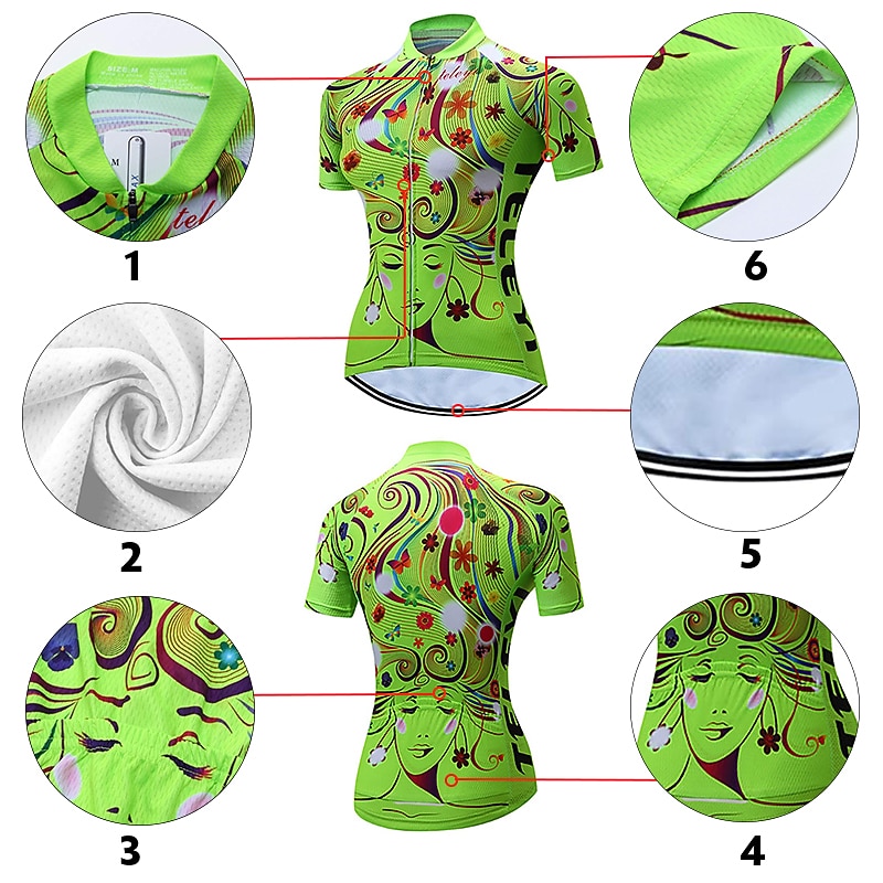 Mujer Maillot de Ciclismo con Culotte Manga Corta MTB Bicicleta Montaña Ciclismo Carretera Verano Primavera Otoño Amarillo Rosa Rojo Rayas Estampado Flores Botánica Flor Gracioso Bicicleta Filtro 2026 - $41.99 –P5