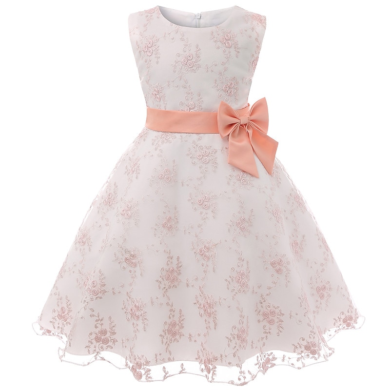 Kids Girls' Dress Floral Sleeveless Party Embroidered Lace Trims Bow Cute Cotton Knee-length Skater Dress Summer 3-10 Years Pink Dusty Rose Red 2025 - $39.99 –P15