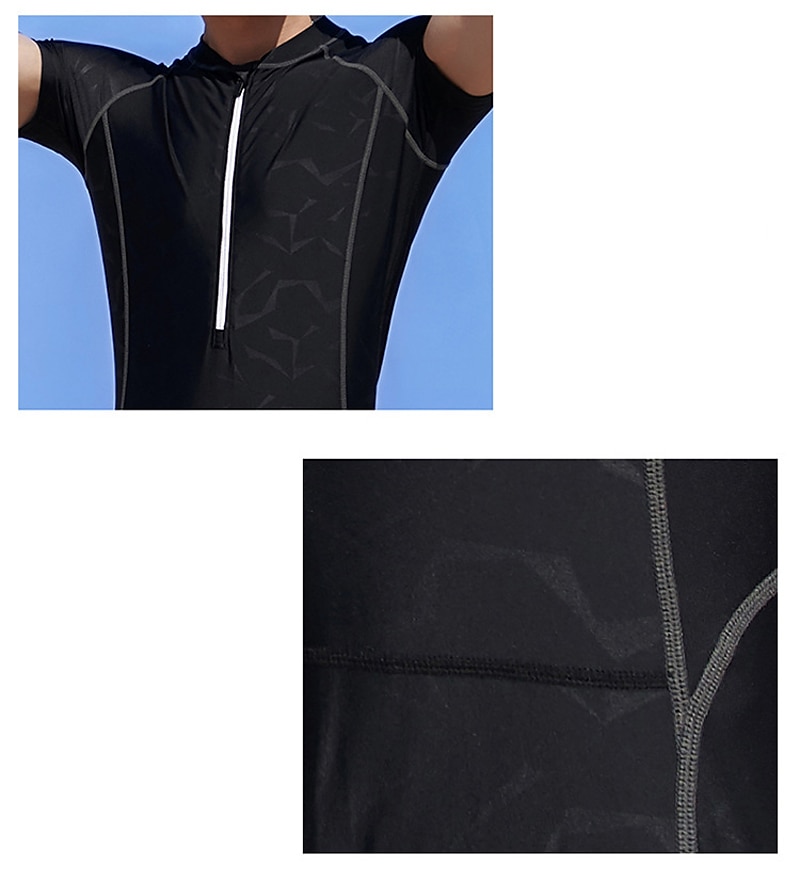 Homme Combinaison Fine Maillots de Bain Protection solaire UV Respirable Séchage rapide Manche Courte Combinaisons Maillot de bain Zip sur le devant Natation Plongée Surf Sport Rayure Eté de 2025 ? $42.99 –P8