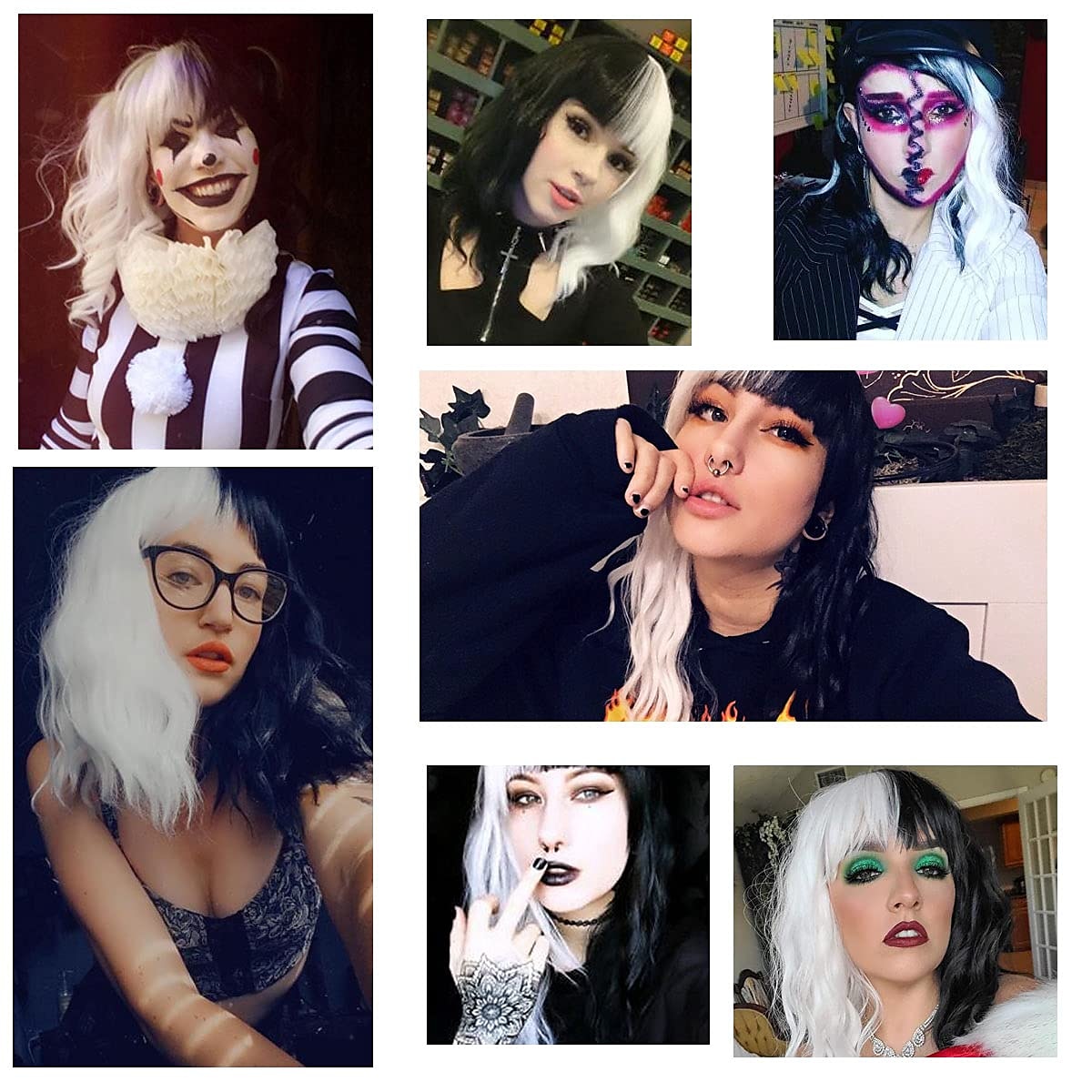 perruque de sorcière/sorcier perruque de cosplay perruque bouclée blanc / noir a1 a2 a3 a4 cheveux synthétiques design à la mode pour femme noir perruques d'Halloween de 2025 ? $23.99 –P1