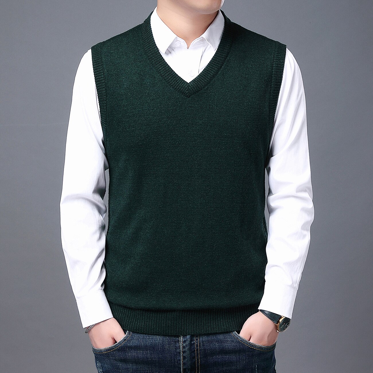Men's Sweater Vest Dress Sweater Wool Sweater Pullover Sweater Jumper Ribbed Knit Knitted Solid Color V Neck Business Keep Warm Work Daily Wear Clothing Apparel Sleeveless Spring & Fall Camel Black 2025 - $27.99 –P3