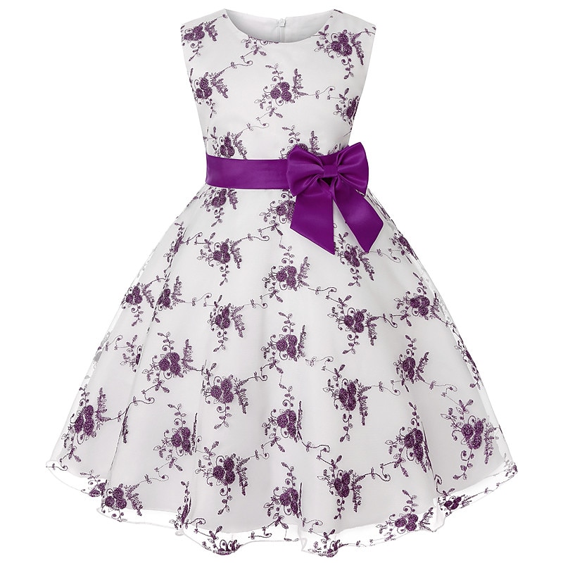 Kids Girls' Dress Floral Sleeveless Party Embroidered Lace Trims Bow Cute Cotton Knee-length Skater Dress Summer 3-10 Years Pink Dusty Rose Red 2025 - $39.99 –P8