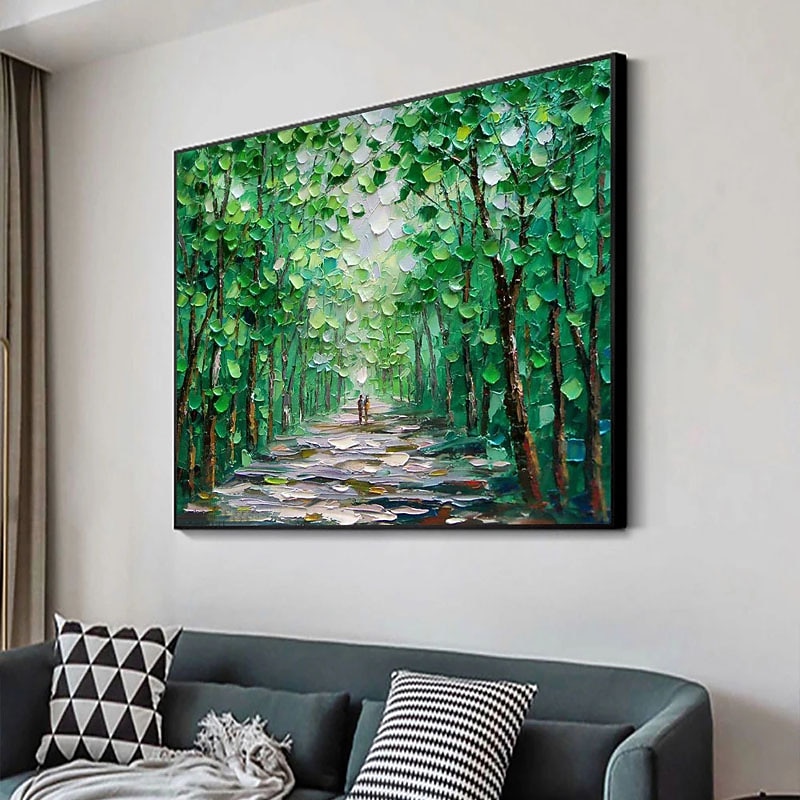 Pintura al óleo hecha a mano pintada a mano arte de la pared paisaje verde cuadros abstractos decoración del hogar decoración marco estirado listo para colgar 2026 - $205.29 –P4