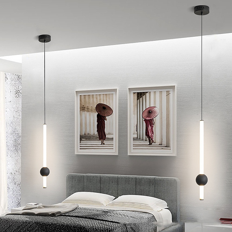 1-lys 60 cm led pendel lys nordisk nattbord lys moderne enkel stue bakgrunn vegg bar lang linje lysekrone soverom enkelt hode verktøy små pendel lys 2025 - $160.99 –P8