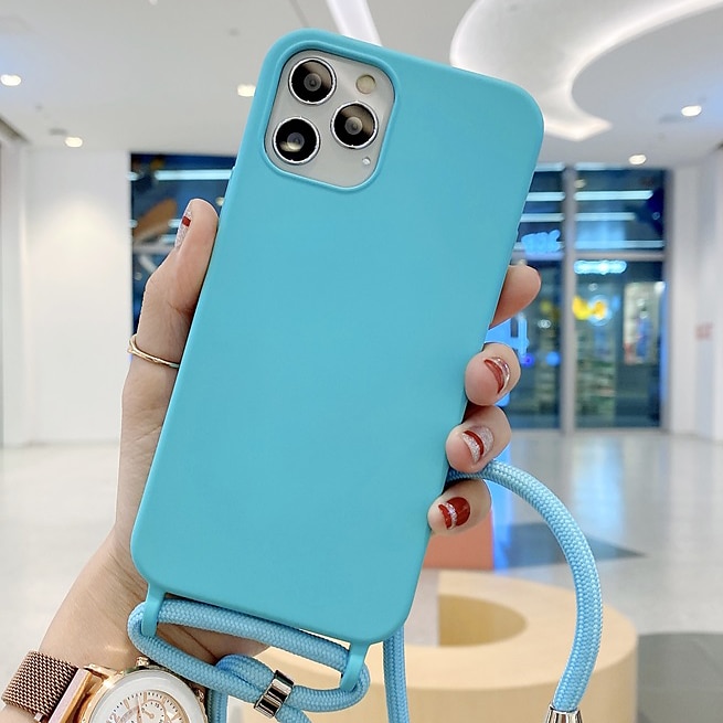 Colorful Silicone Lanyard Case for iPhone 16e 16 15 Pro Max Plus 14 13 12 11 Pro Max Mini X XR XS Max 8 7 Plus – Soft Touch, Full Body Protective, Crossbody Strap 2025 - $13.99 –P2