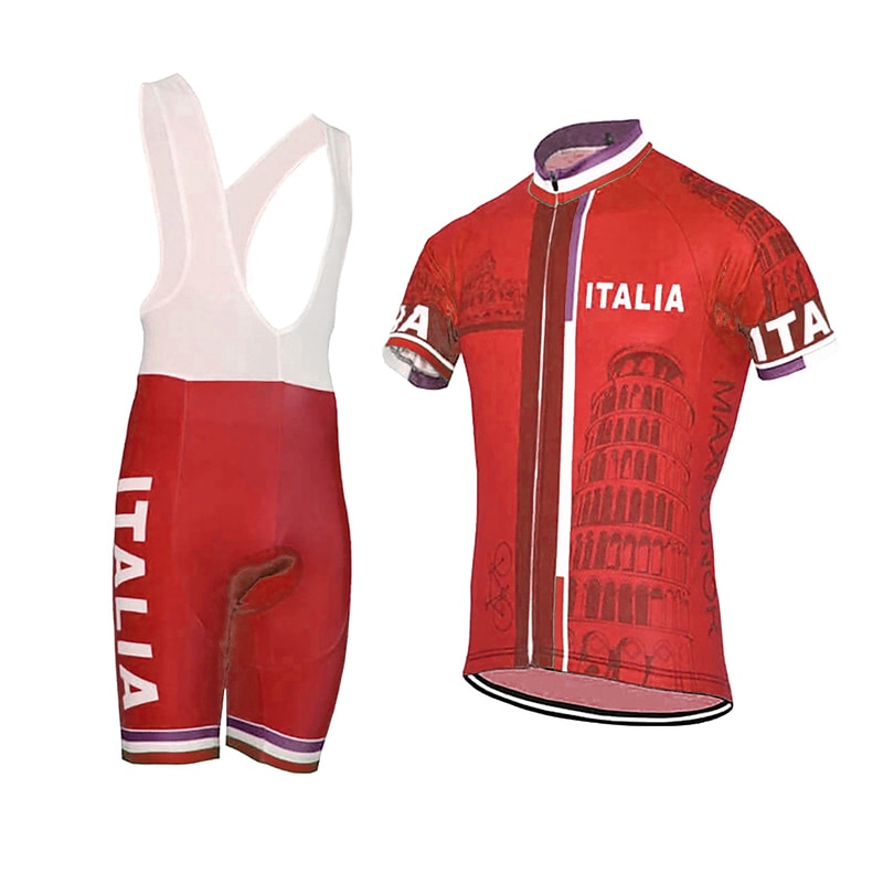 Men's Cycling Jersey with Bib Shorts Short Sleeve Mountain Bike MTB Road Bike Cycling Yellow Red Sky Blue Graphic Italy National Flag Bike Clothing Suit UV Resistant 3D Pad Breathable Quick Dry 2025 - $41.99 –P13