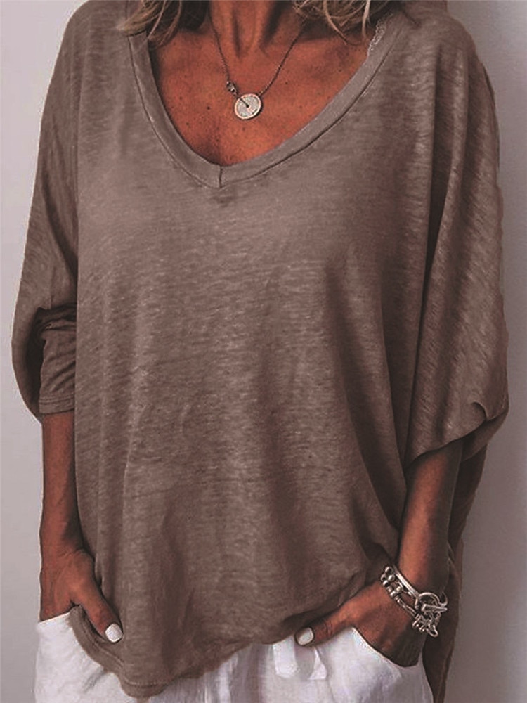Women's Plus Size T Shirt Plain Basic Casual Short Sleeve V Neck Vacation Daily Sports White Pink Brown khaki Gray Spring Fall 2025 - $21.99 –P5
