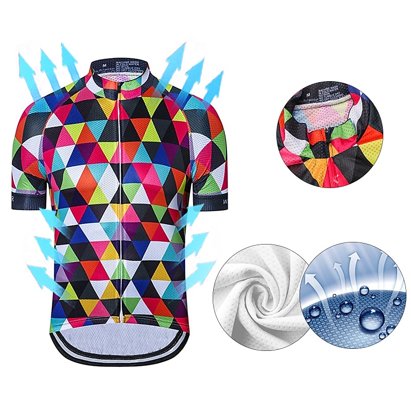 Men's Cycling Jersey Short Sleeve Fall Bike Jersey Top with 3 Rear Pockets Mountain Bike MTB Road Bike Cycling Breathable Quick Dry Front Zipper Back Pocket Red / Green Purple Green Rainbow Plaid 2025 - $28.99 –P4