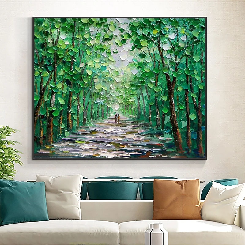 Pintura al óleo hecha a mano pintada a mano arte de la pared paisaje verde cuadros abstractos decoración del hogar decoración marco estirado listo para colgar 2026 - $205.29 –P7