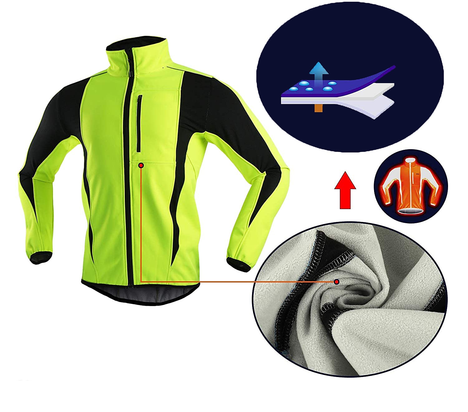 Arsuxeo Herre Sykkeljakke Sykkel Jakke / Sommer Fleecejakker / Fleecer / Topper Vindtett, Hold Varm, Pustende Stribe Polyester, Spandex, Fleece Vinter Oransje / Rød / Lys Grønn Veisykling Komfortabel 2025 - $41.99 –P4
