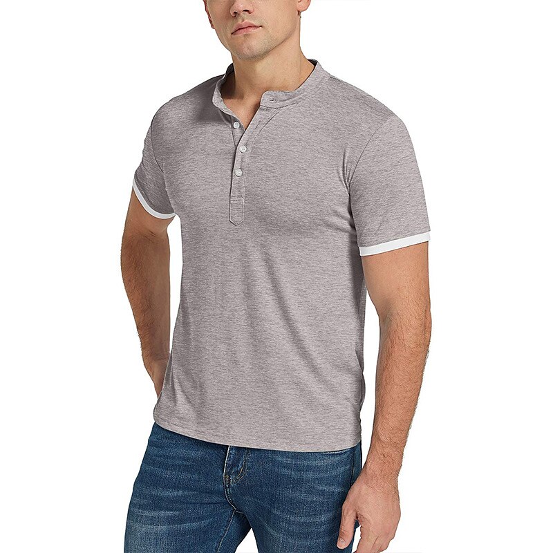 Men's Solid Color Polo Shirt Short Sleeve Tops Stand Collar Casual 