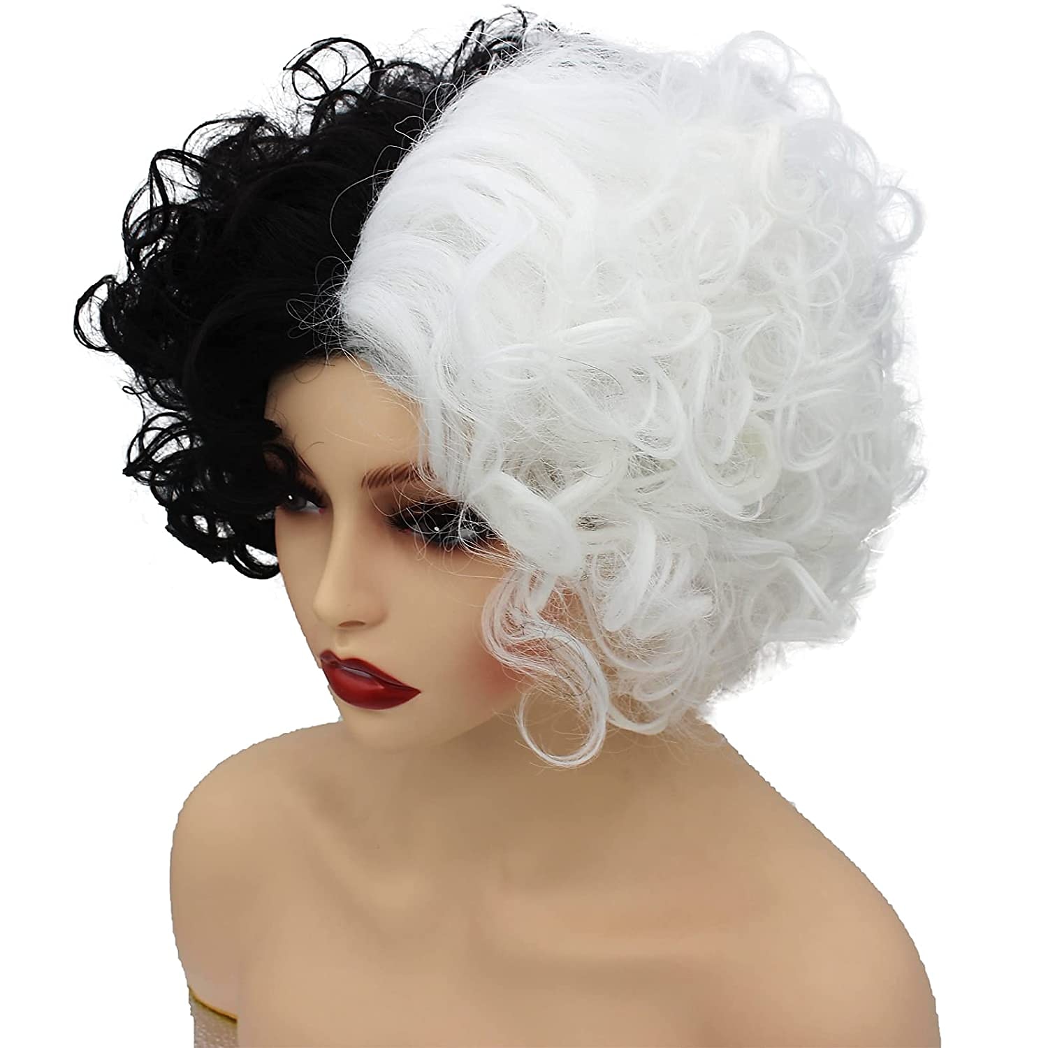 Grausam De Vil Perucke Fur Frauen Halloween Cosplay Kostum Perucken Lockig Kurze Schwarz Weiss Perucken Kinder Grausam Deville Perucke Erwachsene Neu Schwarz Und Weiss 8756092 2021 18 69