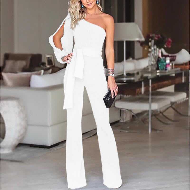 Tute Abito da sera Vestito elegante Ospite di matrimonio Formal Serata Lunghezza pavimento Maniche lunghe Una spalla Tessuto elasticizzato con colore puro elegante 2025 del 2025 a $157.99 –P5