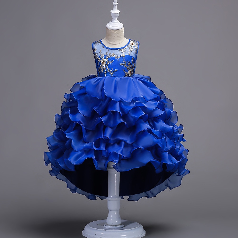 kinderkleidung Mädchen Kleid Blumen Hochzeit Party Rüsche Sommer 4-13 Jahre Blau Purpur Grün 2025 - $37.99 –P3