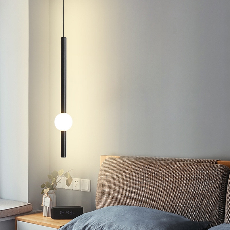 1-lys 60 cm led pendel lys nordisk nattbord lys moderne enkel stue bakgrunn vegg bar lang linje lysekrone soverom enkelt hode verktøy små pendel lys 2025 - $160.99 –P13