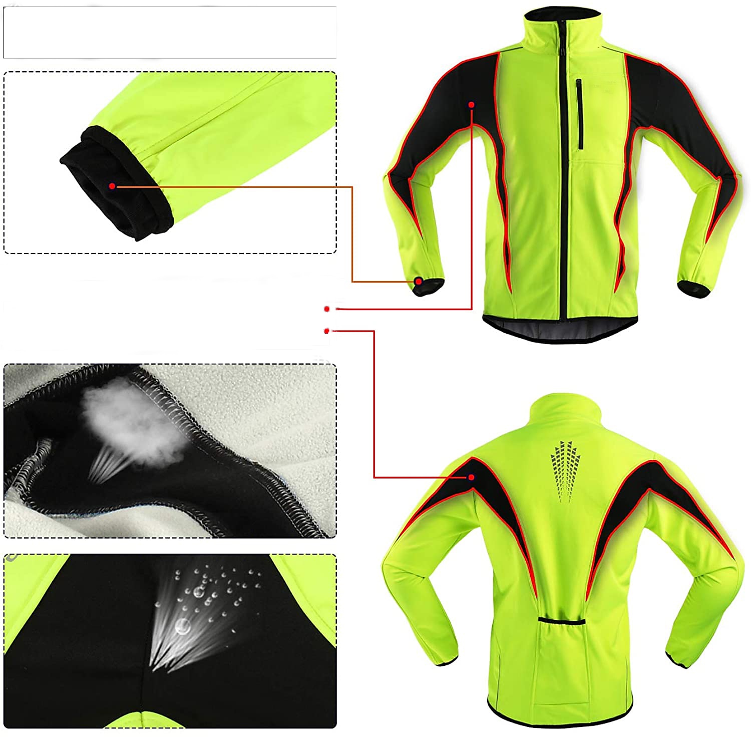 Arsuxeo Herre Sykkeljakke Sykkel Jakke / Sommer Fleecejakker / Fleecer / Topper Vindtett, Hold Varm, Pustende Stribe Polyester, Spandex, Fleece Vinter Oransje / Rød / Lys Grønn Veisykling Komfortabel 2025 - $41.99 –P6