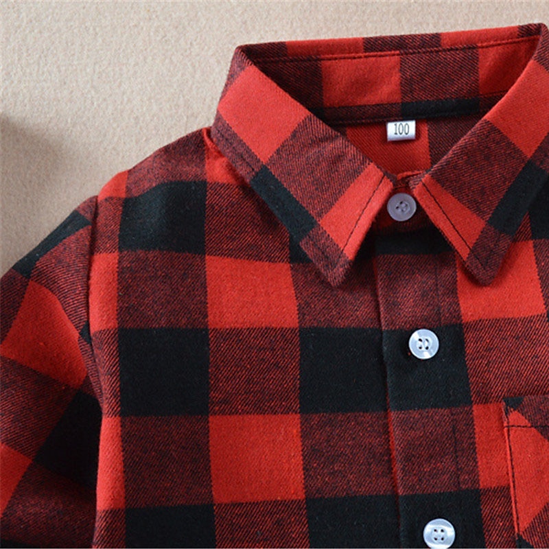 Jungen 3D Plaid Hemden Langarm Herbst Modisch Brautkleider schlicht kinderkleidung 3-12 Jahre Schulanfang Ausgehen Casual Regular Fit 2025 - $18.99 –P8