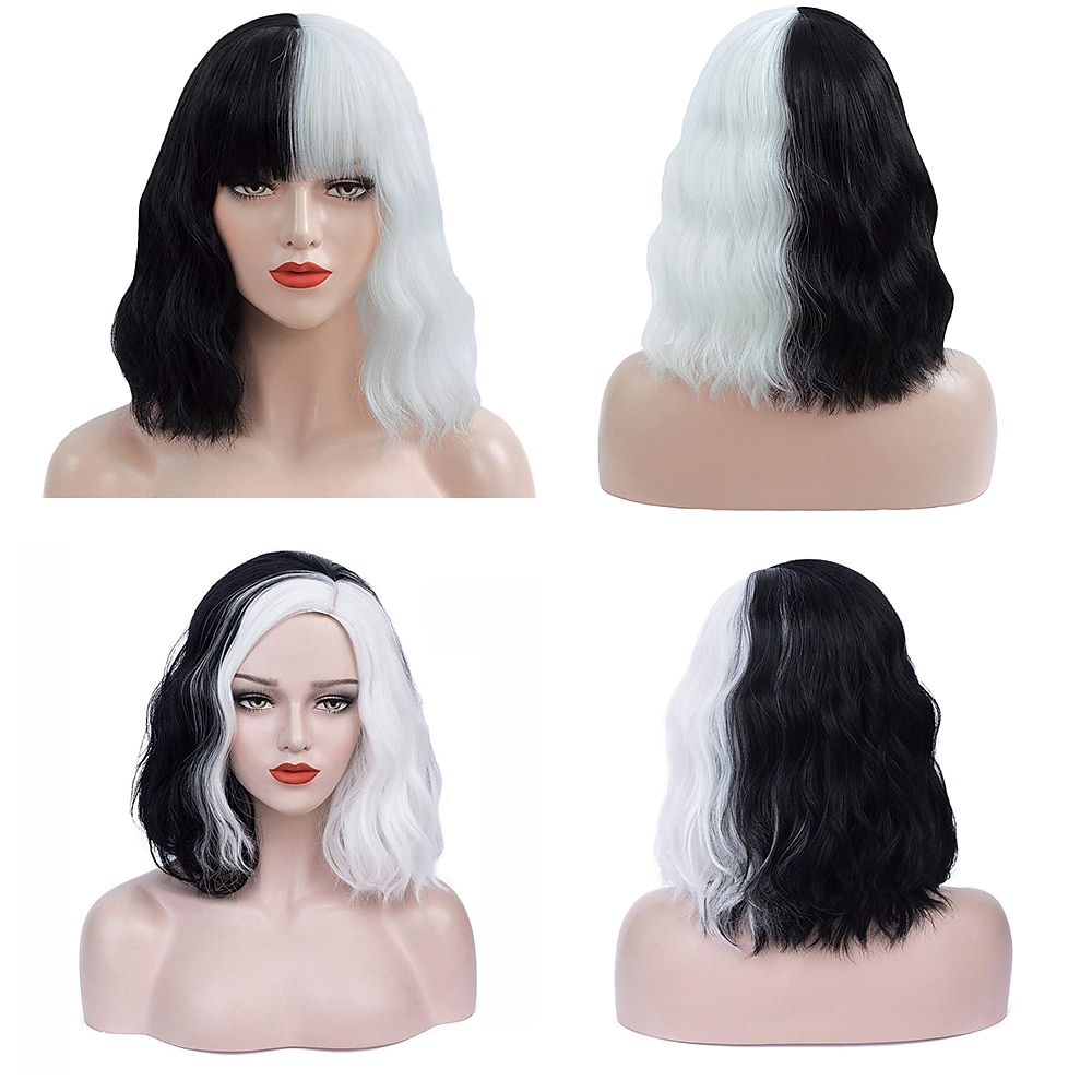 perucă gotică cruella deville perucă cosplay peruci alb-negru pentru femei perucă scurtă și ondulată cu păr ondulat peruci sintetice drăguțe pentru petrecere peruci de halloween 2025 - €19.84 –P2