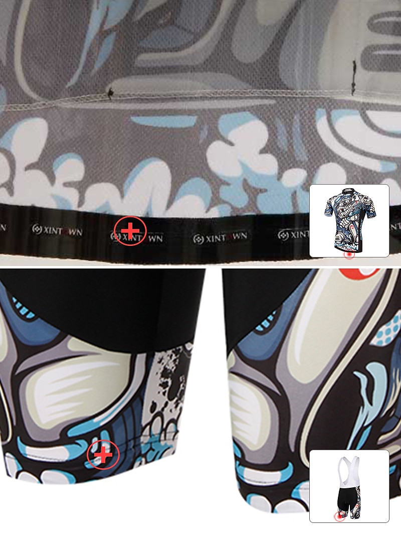 Męskie Koszulka i szorty z szelkami na rower Zestaw koszulek rowerowych Krótki rękaw Kolarstwo górskie Kolarstwie szosowym Lato Wiosna Zima Czarny Niebieski Miętowy Wzory Śmieszne Rower Wkładka 3D 2026 - $49.99 –P19