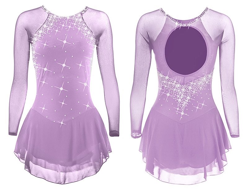Figure Skating Dress Women's Girls' Ice Skating Dress Violet Black White Open Back Mesh Spandex High Elasticity Training Competition Skating Wear Classic Crystal / Rhinestone Long Sleeve Ice Skating 2025 - $111.99 –P14