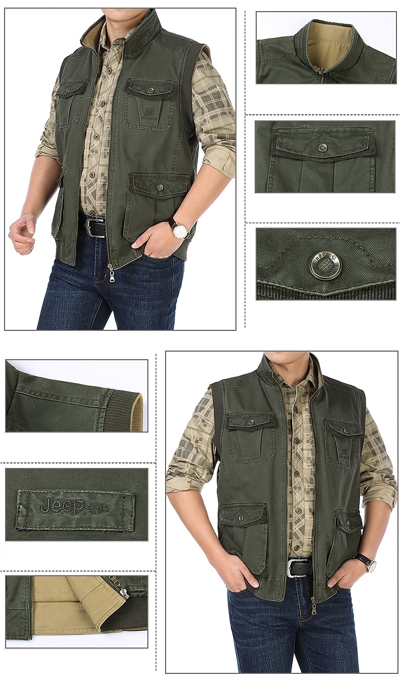 Men's Fishing Vest Hiking Vest Reversible Jacket Sleeveless