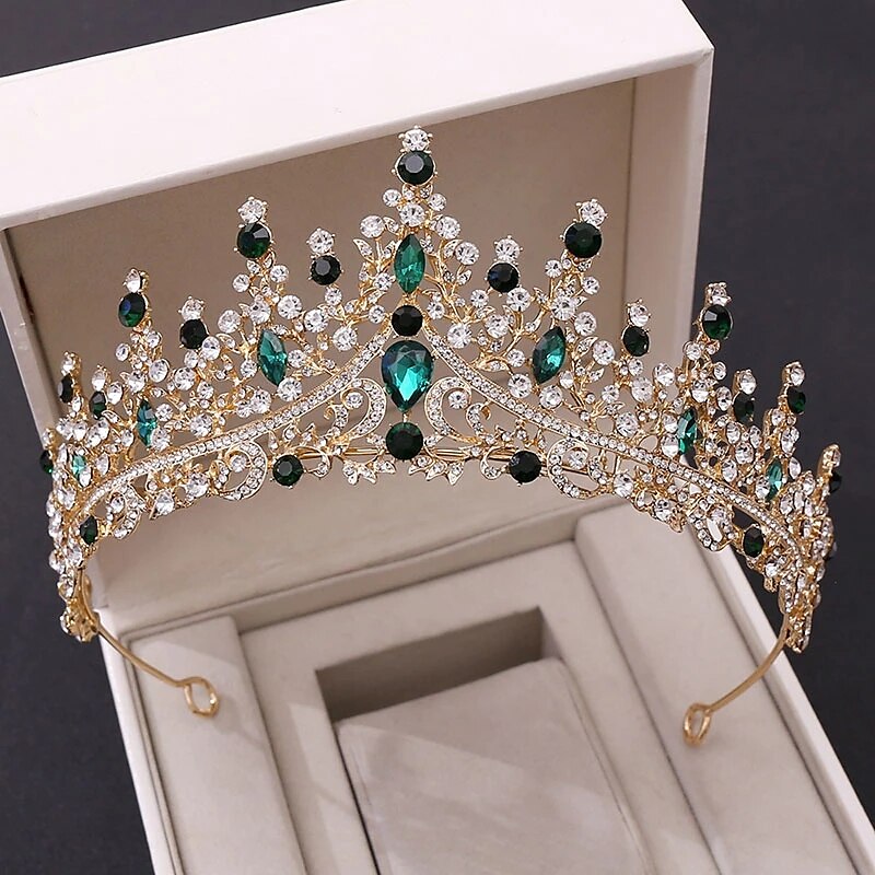 bruid hoofdtooi luxe kristal strass barokke handgemaakte kleurrijke kristal strass kroon multicolor tiara accessoire bruids hoofdtooi 2025 - $25.99 –P2