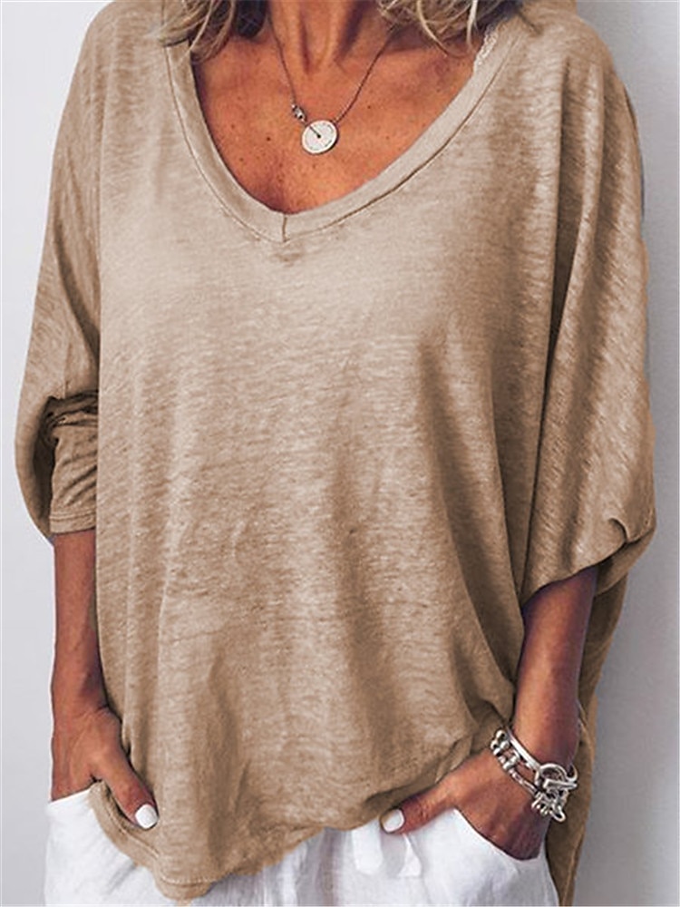 Women's Plus Size T Shirt Plain Basic Casual Short Sleeve V Neck Vacation Daily Sports White Pink Brown khaki Gray Spring Fall 2025 - $21.99 –P4